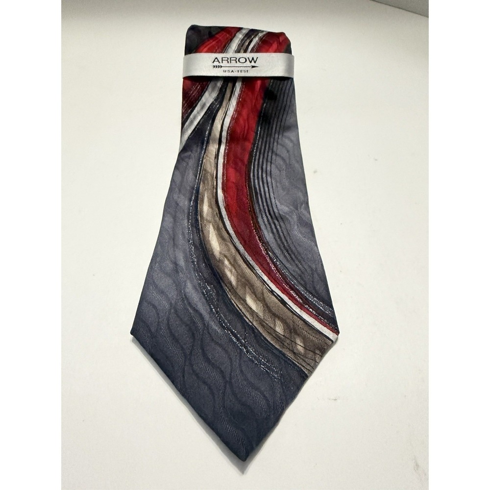 Arrow USA 1851 Mens Silk Necktie Charcoal Red Phoenician Panels 64872310